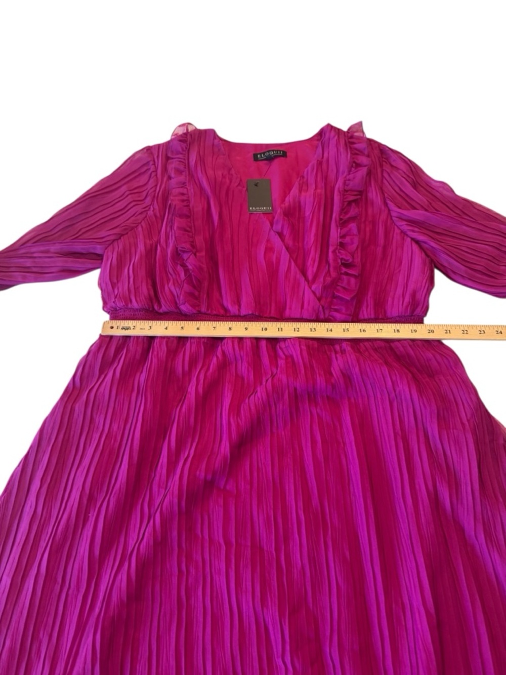Eloquii Fuchsia Pleated Midi Dress Romantic Long Sleeve Flowy Luxe Plus NEW 22W - Picture 6 of 14